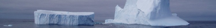 A couple of large icebergs in the southern ocean near Antarctica