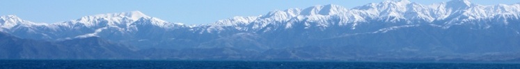 View of mountain range near the sea, South Island, New Zealand