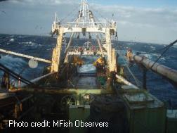 Looking astern at trawl deck of joint venture trawler