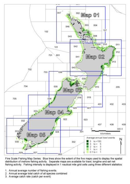 MAPS SHOWING THE GENERAL SPATIAL PATTERN OF COMMERCIAL INSHORE TRAWL FISHING ACTIVITY