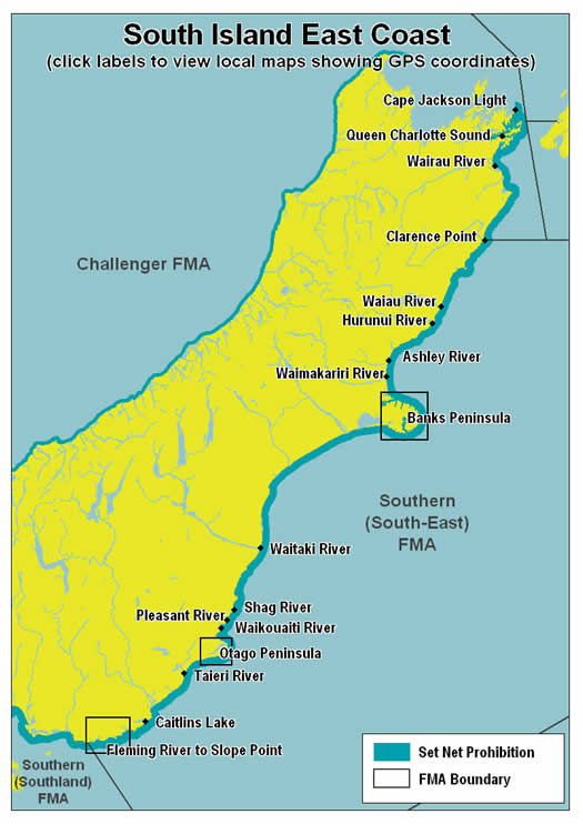 East Coast South Island Map. 