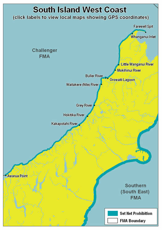 West Coast South Island Map. 